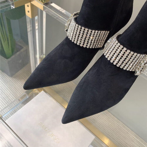 High Quality Luxury Jimmy Choo Rhinestone High-Heeled Boots product detail