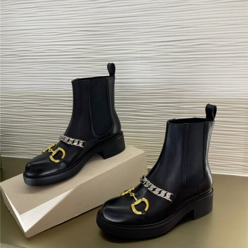 High Quality Luxury Gucci New Horse Buckle Ankle Boots
