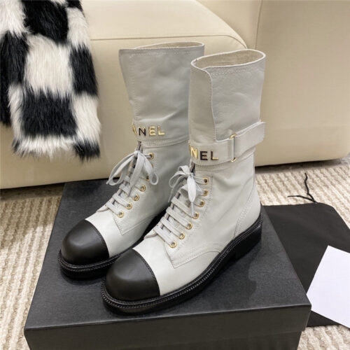High Quality Luxury Chanel Metal Letter Logo Ankle Boots – Style 55334