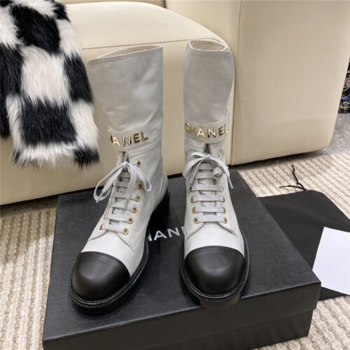High Quality Luxury Chanel Metal Letter Logo Ankle Boots – Style 55334 alternate view