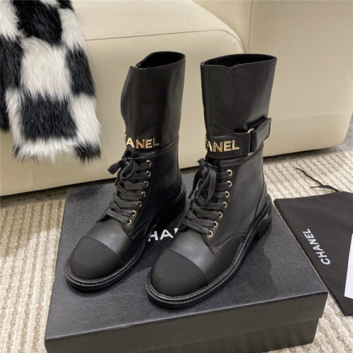 High Quality Luxury Chanel Metal Letter Logo Ankle Boots