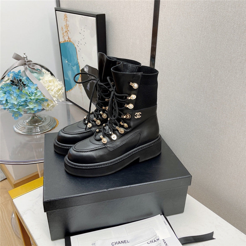 High Quality Luxury Chanel Platform Lace-Up Martin Boots