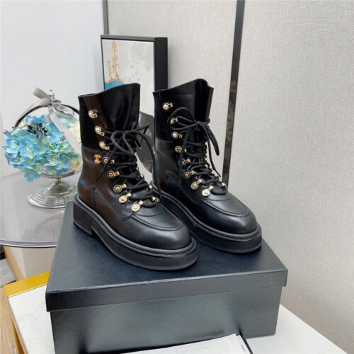 High Quality Luxury Chanel Platform Lace-Up Martin Boots alternate view