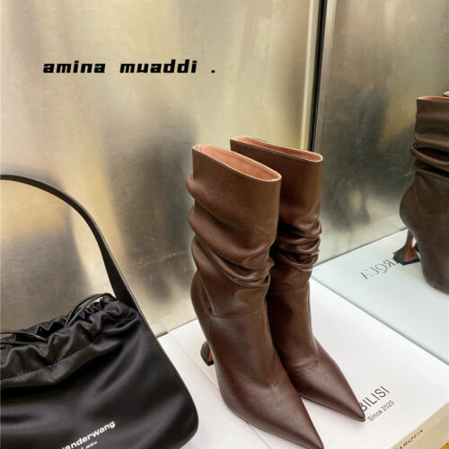 High Quality Luxury Amina Muaddi Giorgia Leather Ankle Boots alternate view