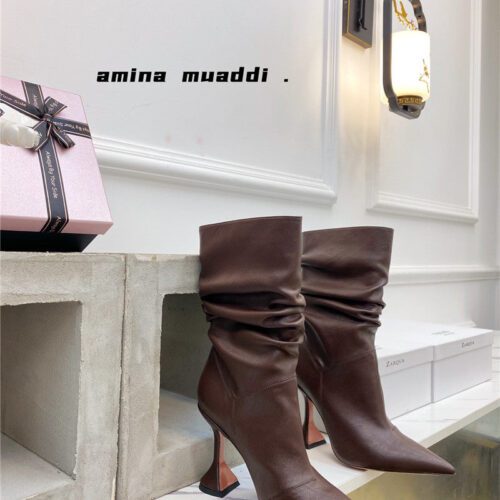 High Quality Luxury Amina Muaddi Giorgia Leather Ankle Boots product detail