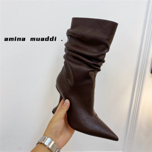 High Quality Luxury Amina Muaddi Giorgia Leather Ankle Boots product detail