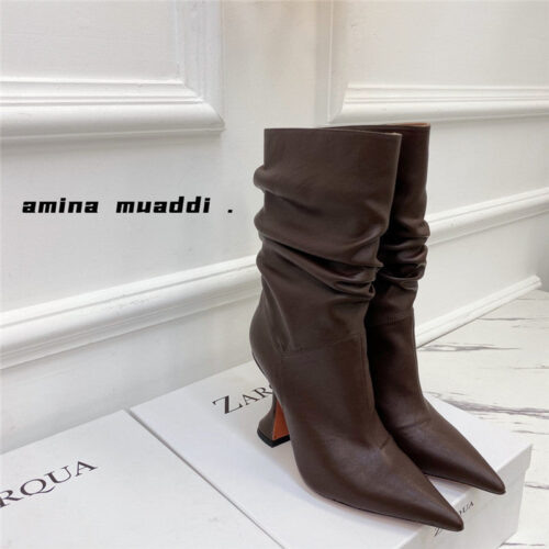 High Quality Luxury Amina Muaddi Giorgia Leather Ankle Boots