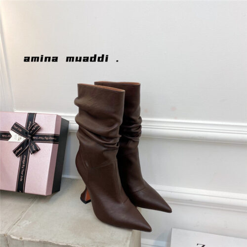 High Quality Luxury Amina Muaddi Giorgia Leather Ankle Boots product detail
