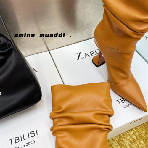 High Quality Luxury Amina Muaddi Giorgia Leather Ankle Boots – Style 17891 product detail