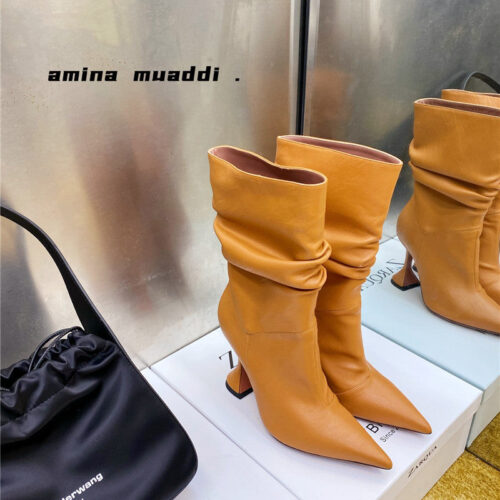 High Quality Luxury Amina Muaddi Giorgia Leather Ankle Boots – Style 17891
