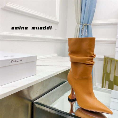 High Quality Luxury Amina Muaddi Giorgia Leather Ankle Boots – Style 17891 product detail