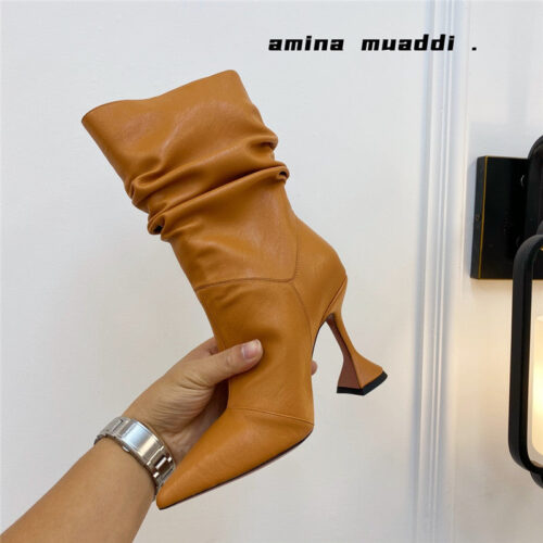 High Quality Luxury Amina Muaddi Giorgia Leather Ankle Boots – Style 17891 product detail