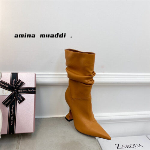 High Quality Luxury Amina Muaddi Giorgia Leather Ankle Boots – Style 17891 product detail