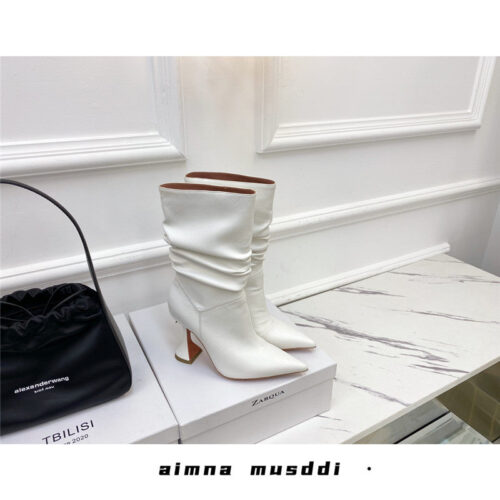 High Quality Luxury Amina Muaddi Giorgia Leather Ankle Boots – Style 83427 product detail