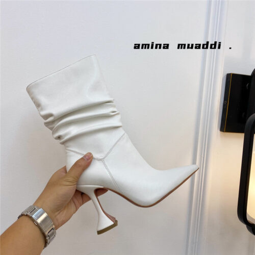High Quality Luxury Amina Muaddi Giorgia Leather Ankle Boots – Style 83427 product detail