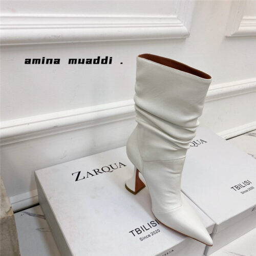 High Quality Luxury Amina Muaddi Giorgia Leather Ankle Boots – Style 83427 product detail