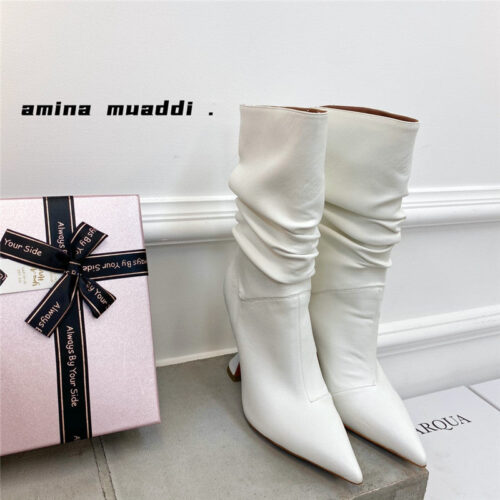 High Quality Luxury Amina Muaddi Giorgia Leather Ankle Boots – Style 83427