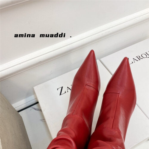 High Quality Luxury Amina Muaddi Giorgia Leather Ankle Boots – Style 16195 product detail