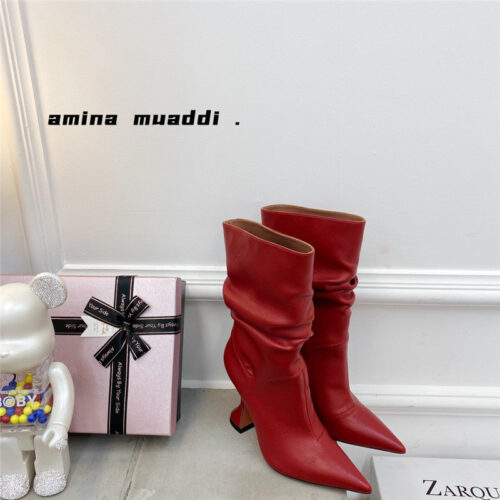 High Quality Luxury Amina Muaddi Giorgia Leather Ankle Boots – Style 16195