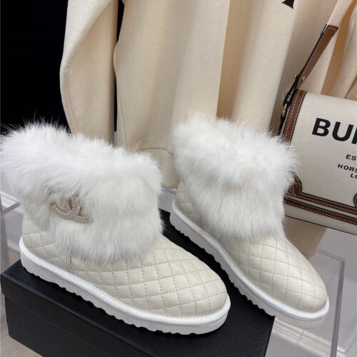 High Quality Luxury Chanel Rabbit Fur Logo Snow Boots – Style 86822