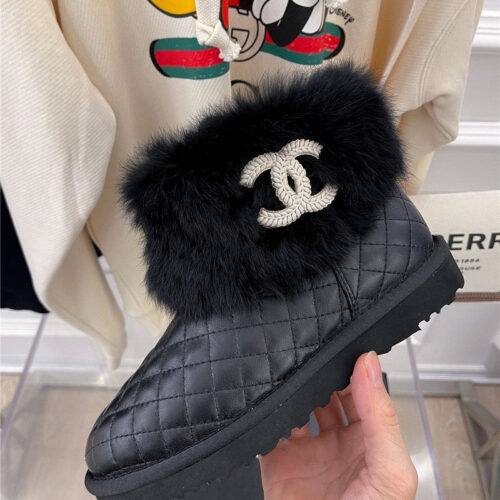 High Quality Luxury Chanel Rabbit Fur Logo Snow Boots product detail
