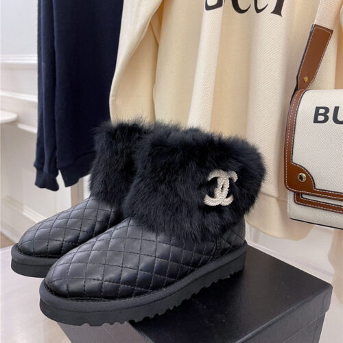 High Quality Luxury Chanel Rabbit Fur Logo Snow Boots product detail