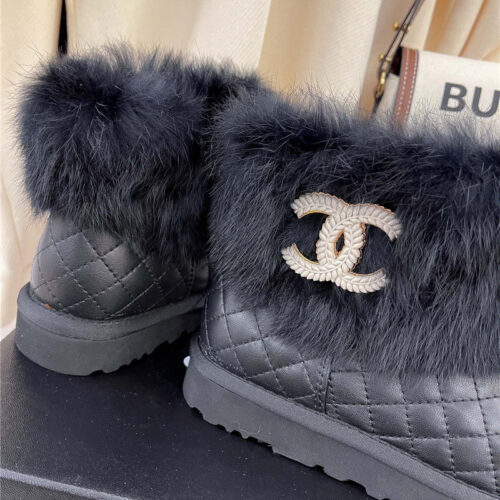 High Quality Luxury Chanel Rabbit Fur Logo Snow Boots product detail