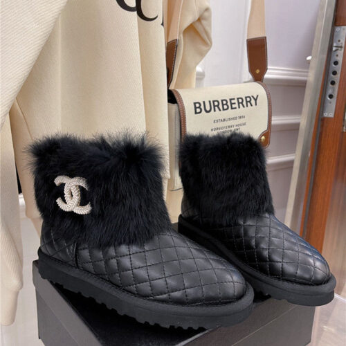 High Quality Luxury Chanel Rabbit Fur Logo Snow Boots alternate view