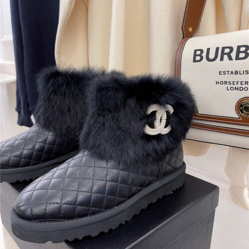 High Quality Luxury Chanel Rabbit Fur Logo Snow Boots product detail