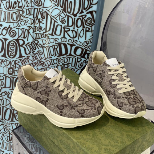 High Quality Luxury Gucci Womens Rhyton Leather Sneakers