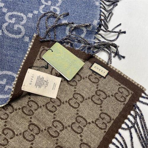 High Quality Luxury Gucci GG Fringed Knit Scarf product detail