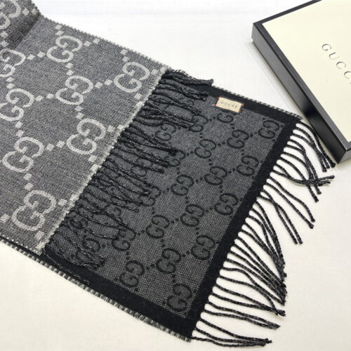 High Quality Luxury Gucci GG Fringed Knit Scarf – Style 26071 product detail