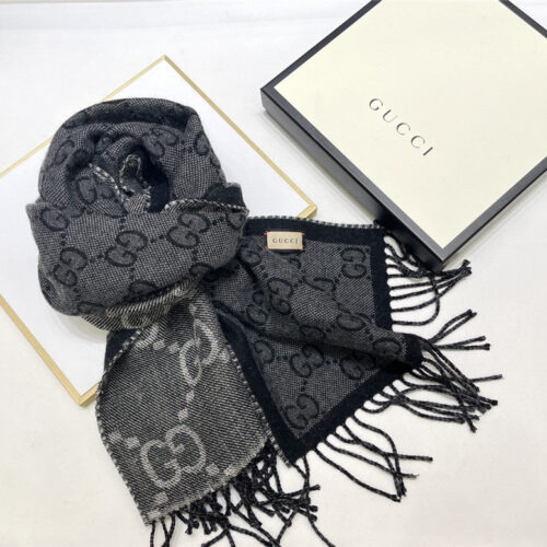 High Quality Luxury Gucci GG Fringed Knit Scarf – Style 26071 product detail
