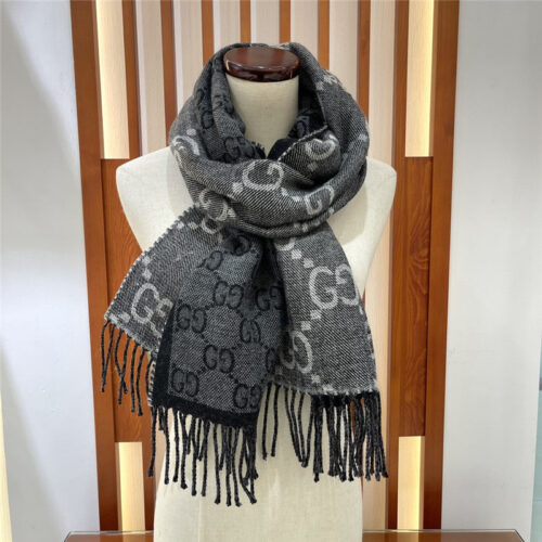 High Quality Luxury Gucci GG Fringed Knit Scarf – Style 26071