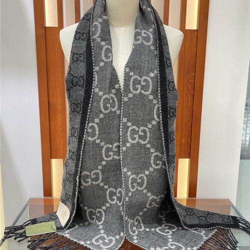 High Quality Luxury Gucci GG Fringed Knit Scarf – Style 26071 product detail
