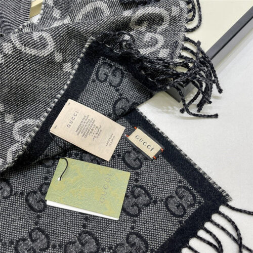 High Quality Luxury Gucci GG Fringed Knit Scarf – Style 26071 product detail
