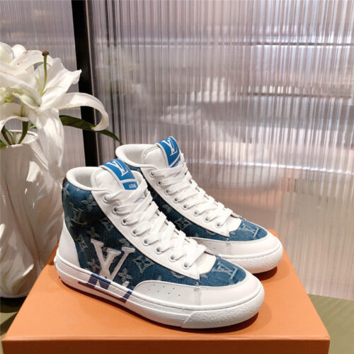 High Quality Luxury Louis Vuitton High Top Denim Sneakers