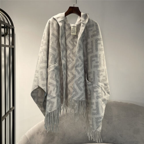 High Quality Luxury Fendi FF Cashmere Hooded Cloak