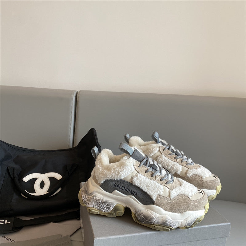 High Quality Luxury Balenciaga Wool-Panel Chunky Sneakers – Sizes 35–41