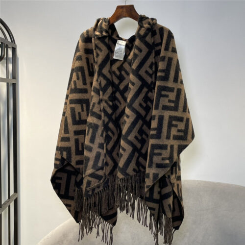 High Quality Luxury Fendi FF Cashmere Hooded Cloak – Style 25962