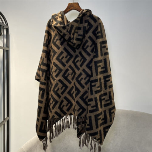 High Quality Luxury Fendi FF Cashmere Hooded Cloak – Style 25962 alternate view