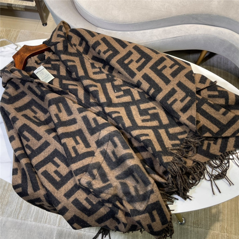 High Quality Luxury Fendi FF Cashmere Hooded Cloak – Style 25962 product detail