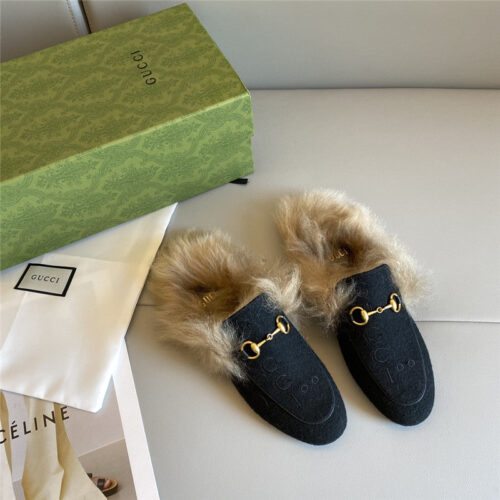 High Quality Luxury Gucci 100 Princetown Fur Slippers – Style 82899