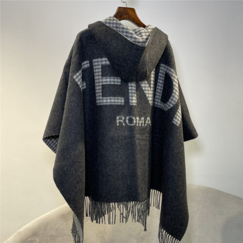 High Quality Luxury Fendi Cashmere Hooded Cloak alternate view