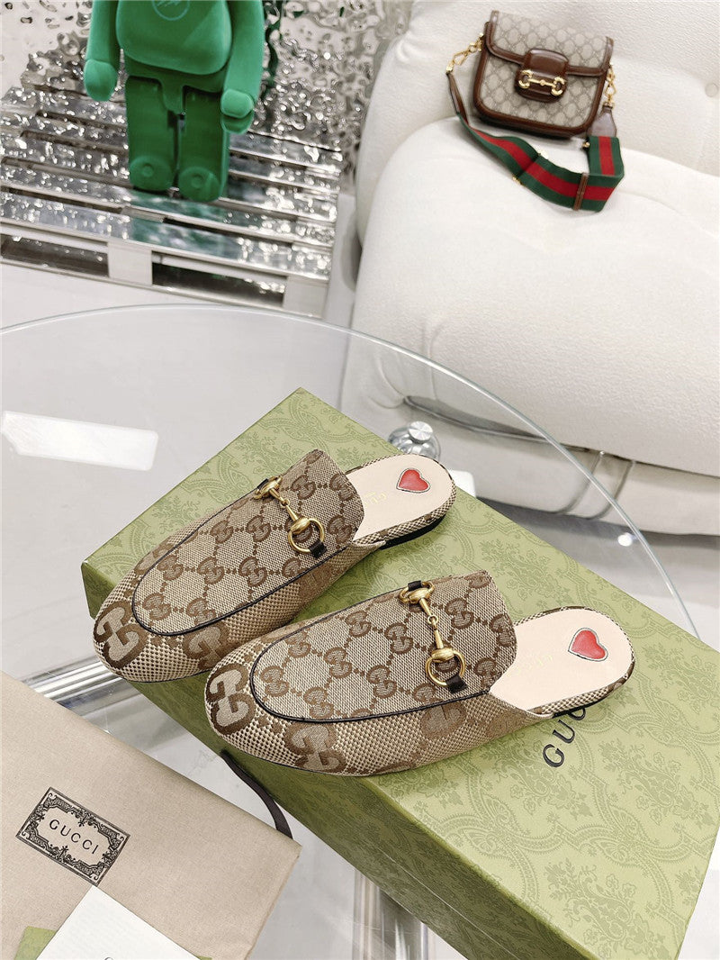 High Quality Luxury Gucci Beige GG Princetown Slippers