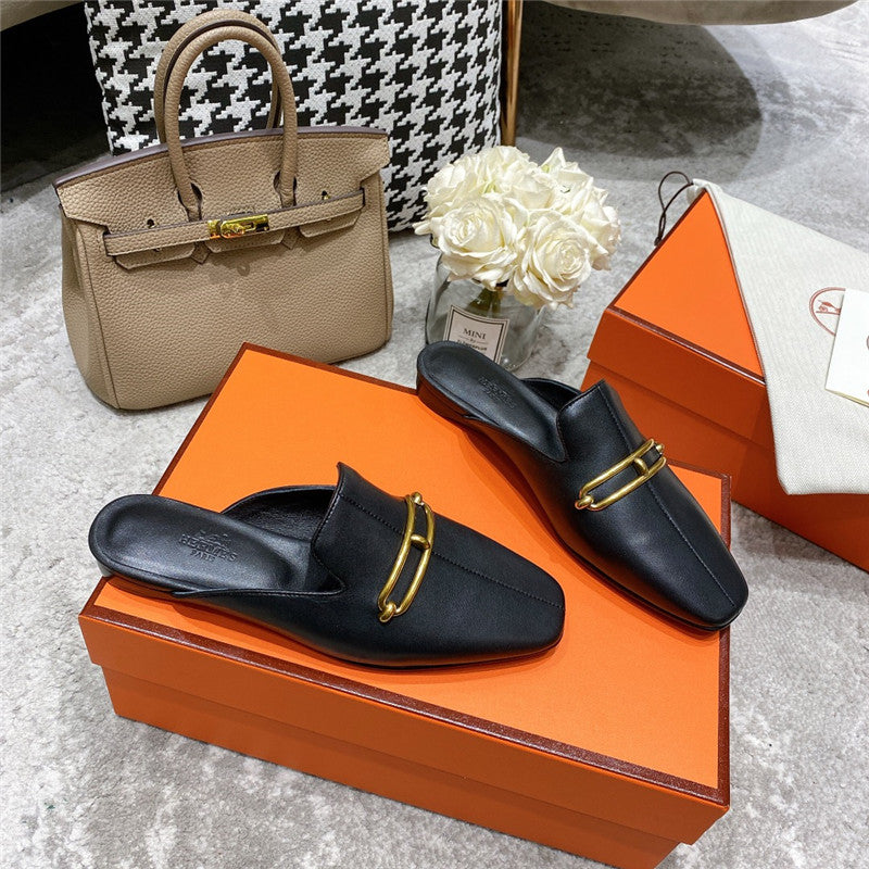 High Quality Luxury Hermes Muller Flat Slippers