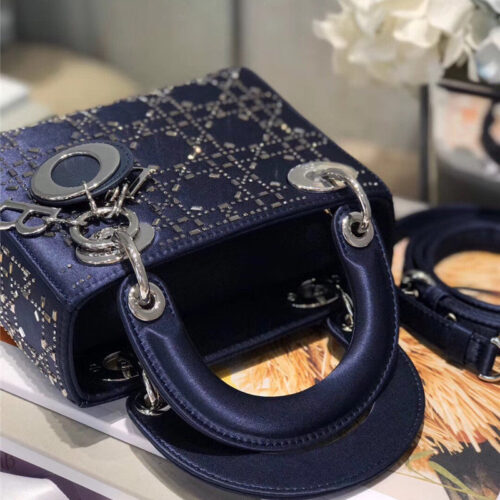 High Quality Luxury Mini Lady Dior Bag Black Strass Cannage Satin – Style 26738 product detail