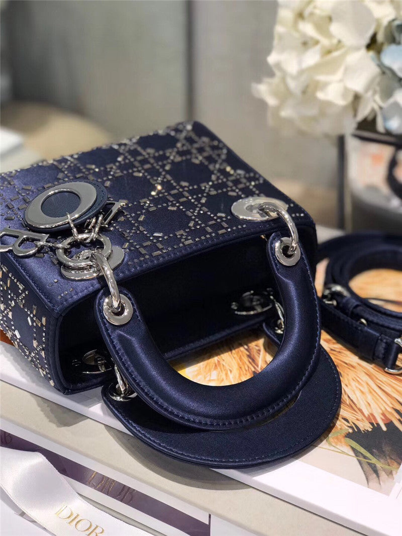 High Quality Luxury Mini Lady Dior Bag Black Strass Cannage Satin – Style 26738 product detail