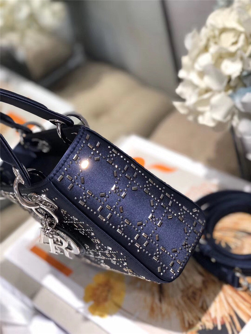 High Quality Luxury Mini Lady Dior Bag Black Strass Cannage Satin – Style 26738 product detail