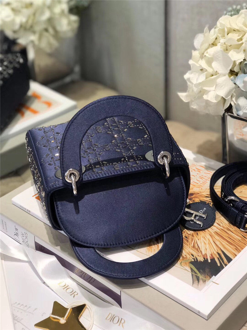High Quality Luxury Mini Lady Dior Bag Black Strass Cannage Satin – Style 26738 product detail